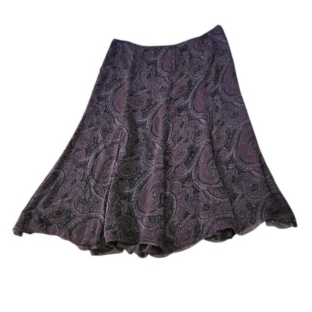 Lauren Ralph Lauren Purple Paisley A-Line Midi Skirt